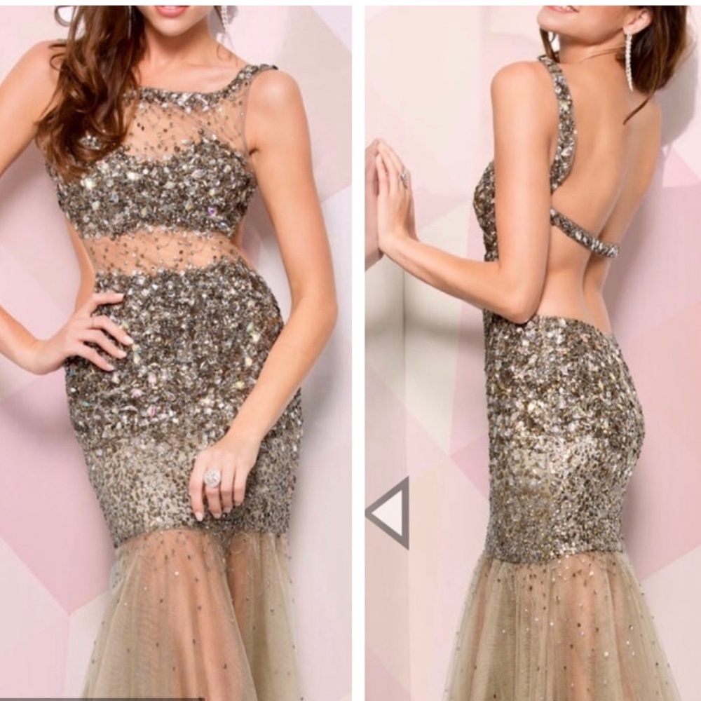 BG Haute Metallic Army Green Rhinestone Prom Dress